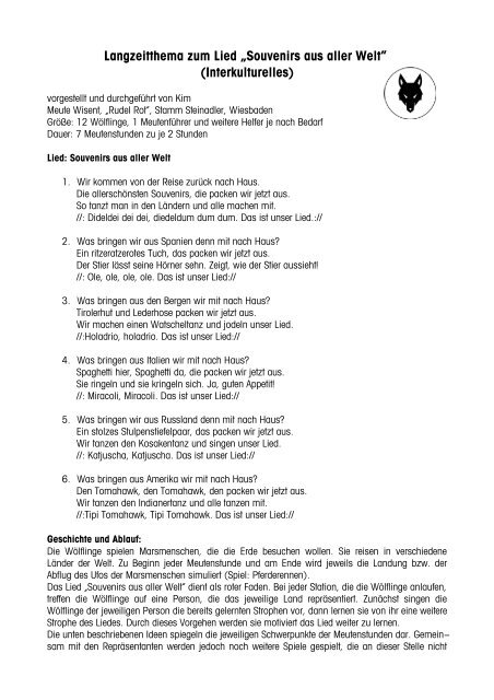 Langzeitthema Zum Lied Souvenirs Aus Aller Welt Interkulturelles