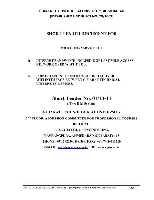 Short Tender No. 01/13-14 - Gujarat Technological University