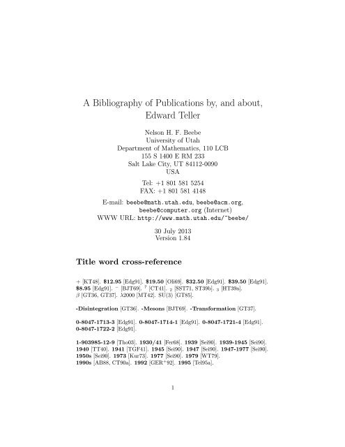 A Bibliography Of Publications By And About Edward Teller