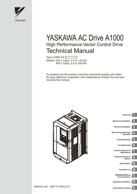 A1000 High Performance Vector Control Drive Technical Manual