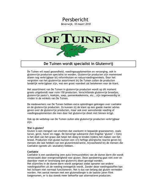 De Tuinen wordt specialist in Glutenvrij