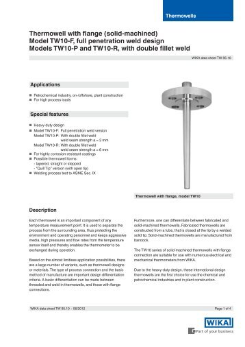 Thermowell with flange (solid-machined) Model TW10-F, full ...