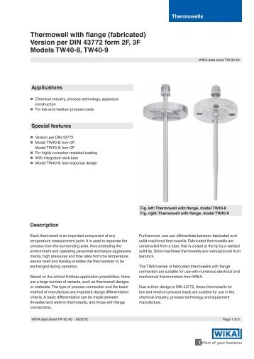 Thermowell with flange (fabricated) Version per DIN 43772 form 2F ...