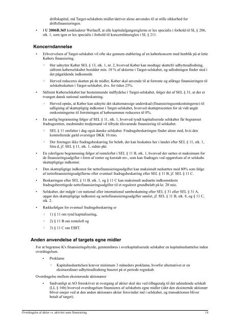 Overdragelse af aktier vs. aktivitet samt finansiering - JuraWiki