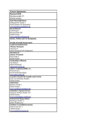 Unsere Sponsoren BarmerGEK Berlinerstraße 37 02826 Görlitz