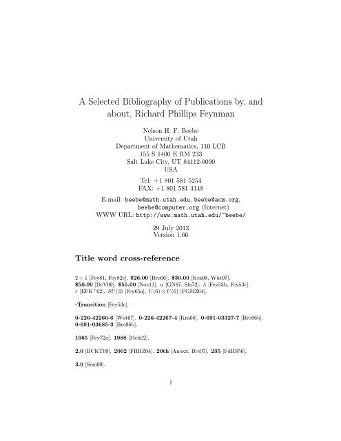 A Selected Bibliography of Publications by, and ... - University of Utah