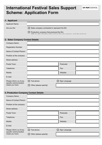 International Festival Sales Support Scheme: Application Form - BFI