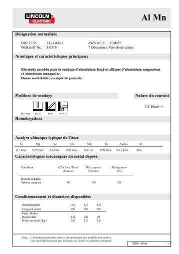 Désignation normalisée Avantages et caractéristiques principaux ...