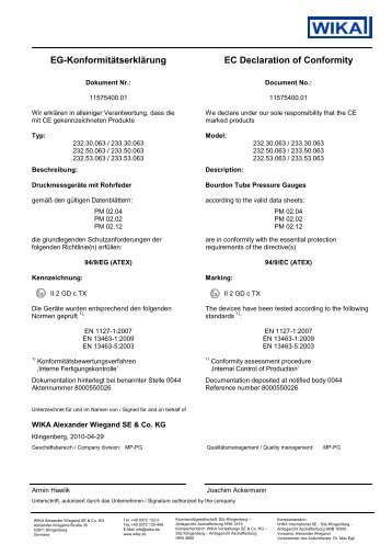 EG-Konformitätserklärung EC Declaration of Conformity - WIKA ...