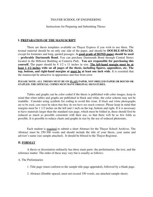 Honors Thesis Guidelines (PDF) - Thayer School of Engineering ...