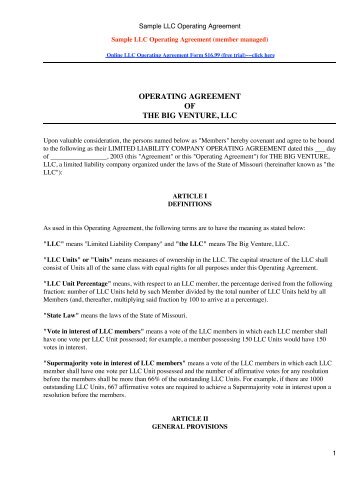 Sample LLC Operating Agreement