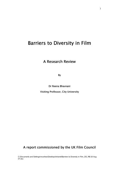 Barriers to Diversity in Film – A Research Review – Aug 07