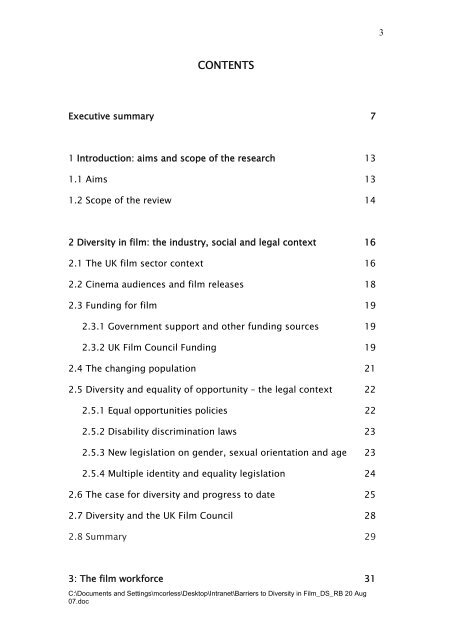 Barriers to Diversity in Film – A Research Review – Aug 07