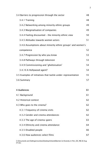 Barriers to Diversity in Film – A Research Review – Aug 07