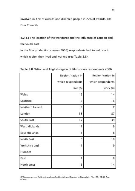 Barriers to Diversity in Film – A Research Review – Aug 07