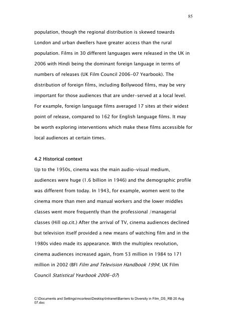 Barriers to Diversity in Film – A Research Review – Aug 07