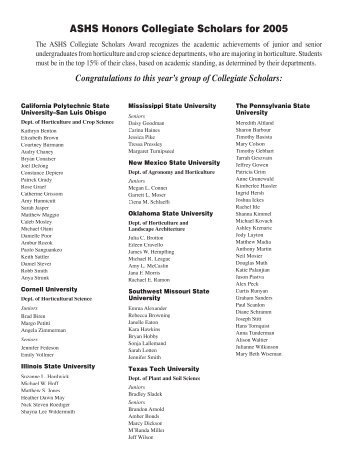 ASHS Honors Collegiate Scholars for 2005
