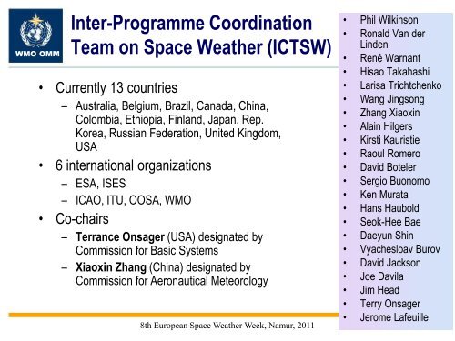 The WMO Inter-Programme Coordination Team on Space Weather