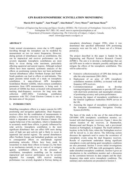 Ionospheric Scintillation Monitoring - ESA Space Weather Web Server