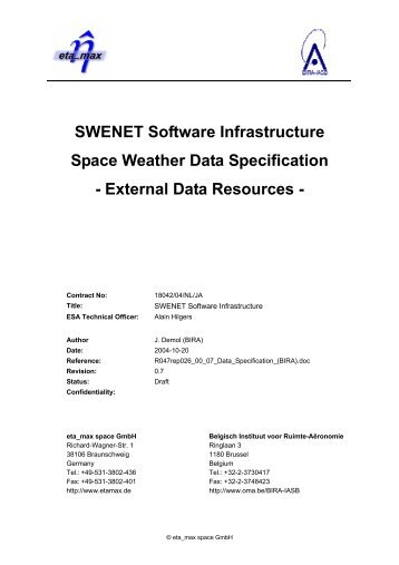 SWENET Software Infrastructure Space Weather Data Specification ...