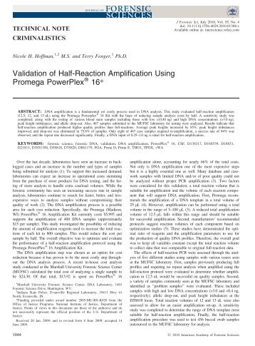 Validation of HalfReaction Amplification Using Promega PowerPlex 16