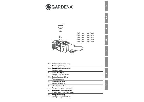 OM, Gardena, Fountain Pump, Art 07849-20, Art 07852-20, ARt ...