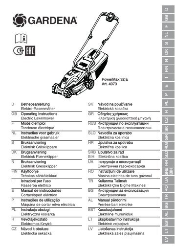 OM, Gardena, PowerMax 32 E, Art 04073-20, 2013-06, Lawn Mower ...