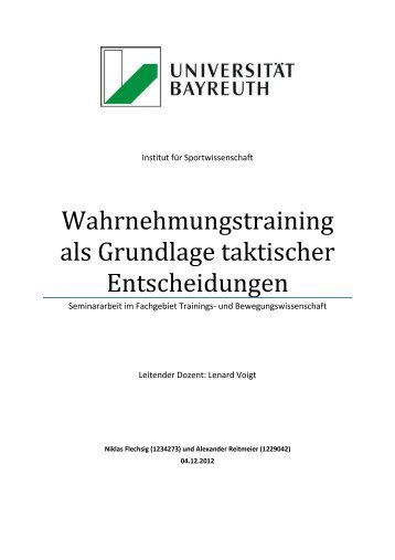 Seminararbeit - Wahrnehmungstraining als ... - Dynamic-Eye