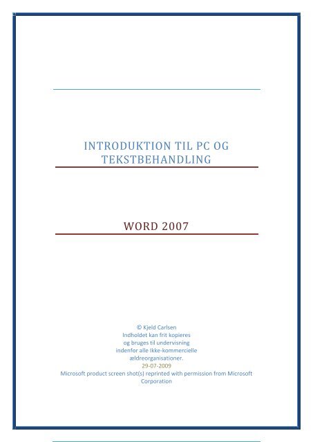 Introduktion til Pc og Tekstbehandling
