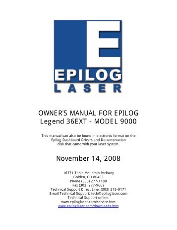 OWNER'S MANUAL FOR EPILOG Legend 36EXT ... - metalab