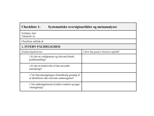 Vurdering af systematiske oversigtsartikler og kliniske guidelines