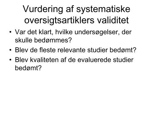 Vurdering af systematiske oversigtsartikler og kliniske guidelines