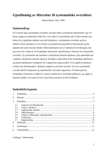 Gjenfinning av litteratur til systematiske oversikter - Home