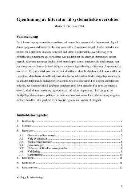 Gjenfinning av litteratur til systematiske oversikter - Home