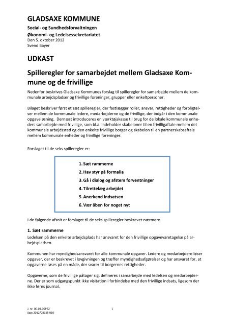 GLADSAXE KOMMUNE UDKAST Spilleregler for samarbejdet ...