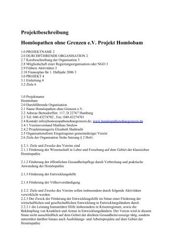 Projektplan für das Projekt Bam - Homöopathen ohne Grenzen