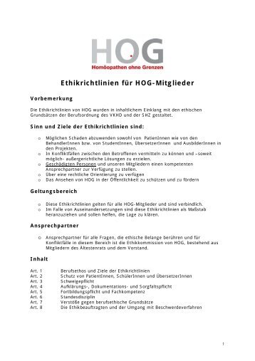 Ethikrichtlinien, Art. 4.2. - Homöopathen ohne Grenzen