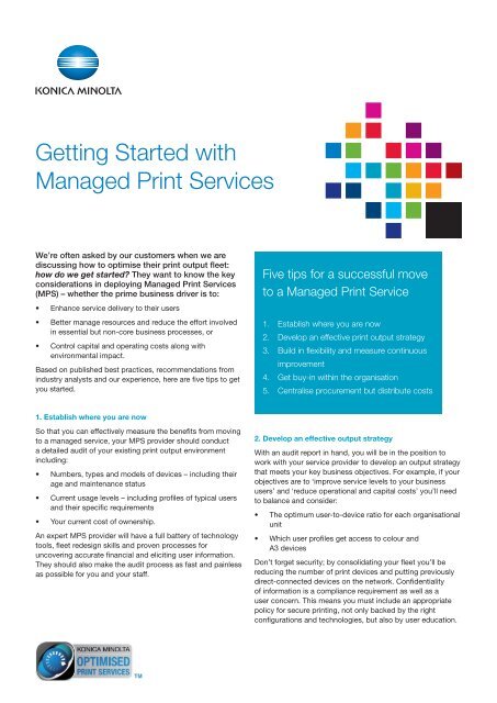 Scene Fængsling vand Getting Started with Managed Print Services - Konica Minolta
