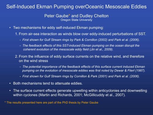 Self - Induced Ekman Pumping Over Oceanic Mesoscale Eddies