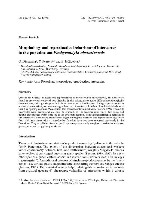Morphology and reproductive behaviour of intercastes in the ...