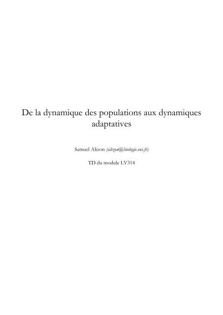 De la dynamique des populations aux dynamiques adaptatives