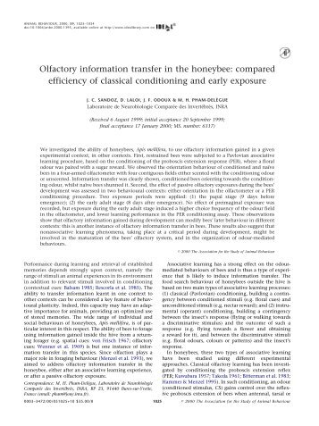 Olfactory information transfer in the honeybee - Ecologie & Evolution