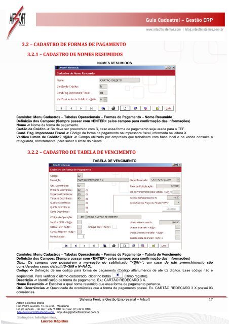 Guia Cadastral – Gestão ERP - Portal - Artsoft Sistemas