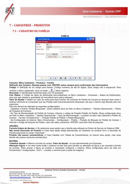 Guia Cadastral – Gestão ERP - Portal - Artsoft Sistemas