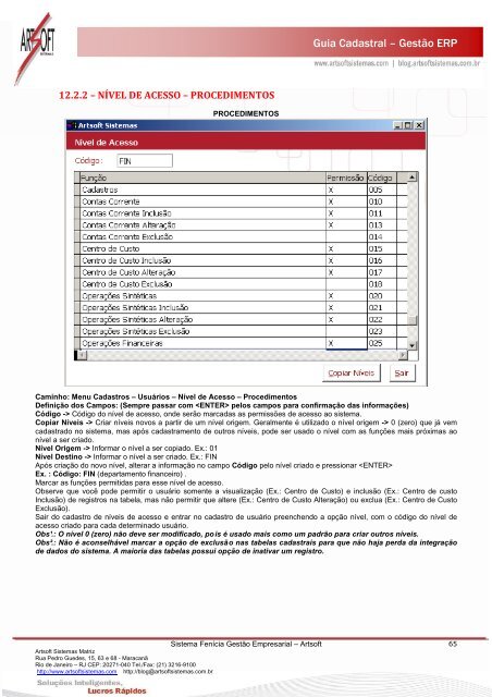 Guia Cadastral – Gestão ERP - Portal - Artsoft Sistemas