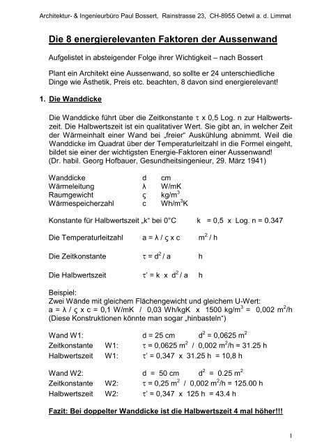 Die 8 energierelevanten Faktoren der Aussenwand