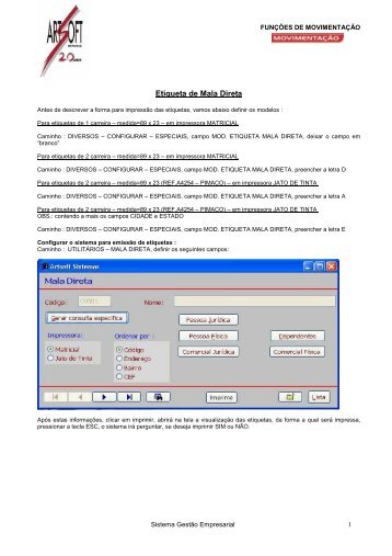 Etiqueta de Mala Direta - Portal - Artsoft Sistemas