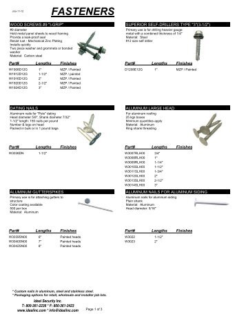 fastener catalogue - Ideal Security Inc.