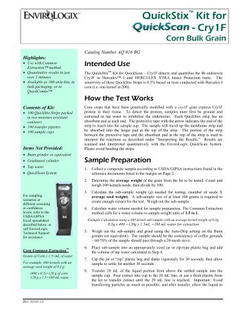 Product Insert, Bulk Grain - EnviroLogix