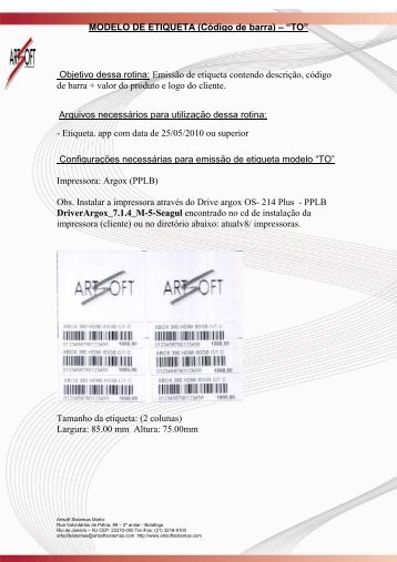 MODELO DE ETIQUETA (Código de barra) - Portal - Artsoft Sistemas